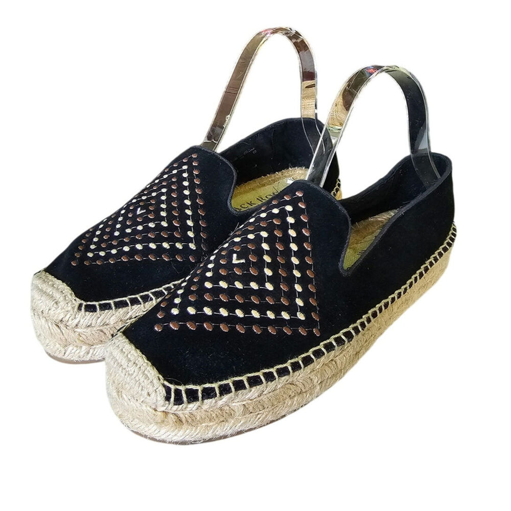 Jack Rogers Luna Black Suede  Espradille Slip-On Shoes Boho Hippie Indie EUC 8